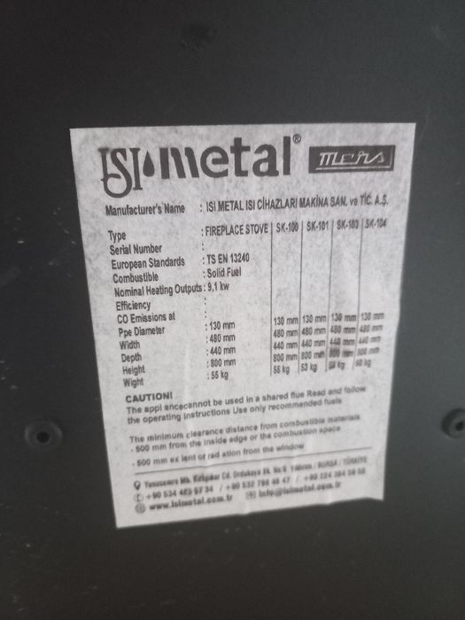 Șemineu SK 100.Capacitate termică 9100 Kw