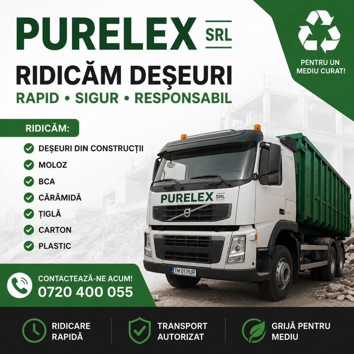 RIDICĂM DEȘEURI DIN CONSTRUCȚII  Moloz BCA Cărămidă Beton Țiglă Deșeuri reciclabile