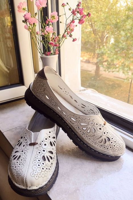 Дамски бели кожени обувки естествена кожа естествена кожа мокасини