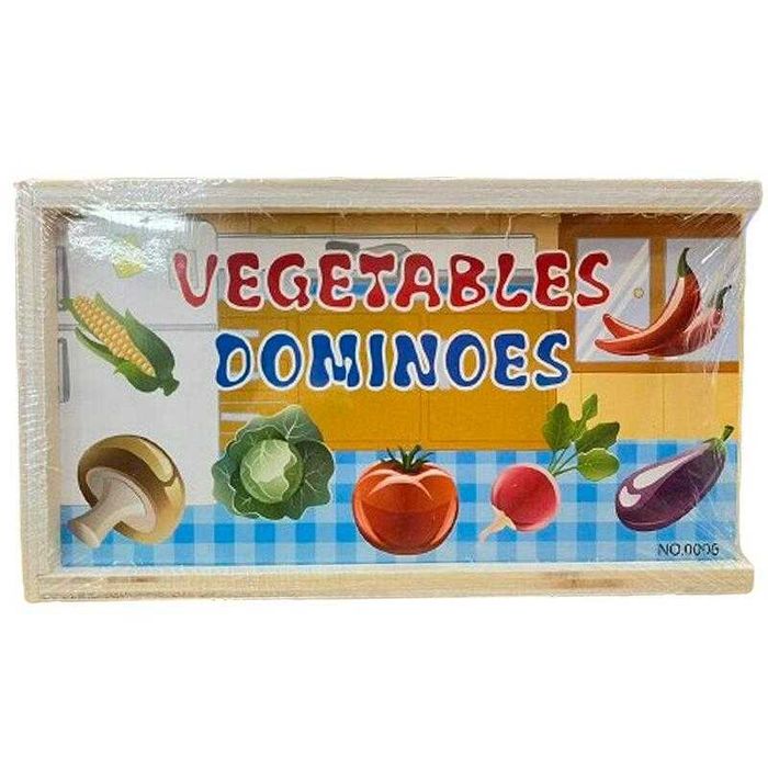 Дървено домино с цифри и Инструменти, Животни, Зеленчуци