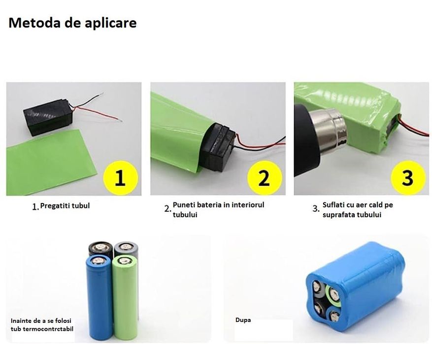 Tub termocontractabil pentru acumulatori baterii Li-ion LiFePO4 Li polymer