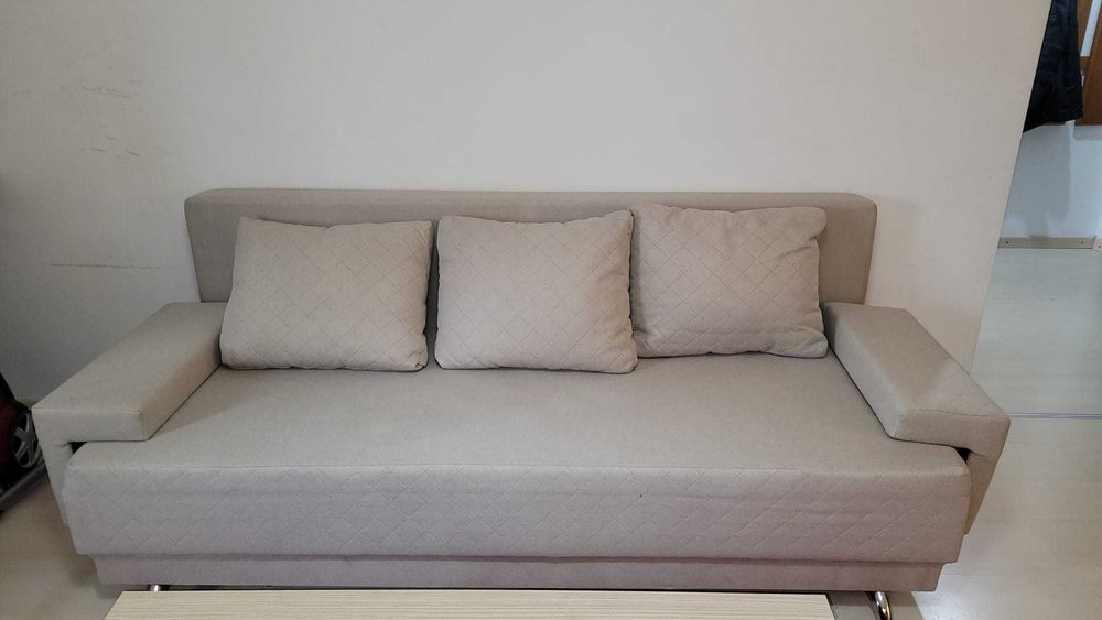 Canapea extensibila 3 locuri Karla, cu lada, bej,