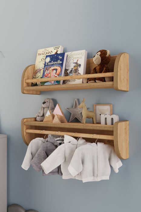 Етажерка за книги и играчки, Декоративен стенен рафт, МДФ