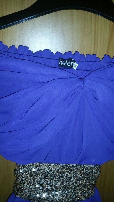 rochie asimetrica fara maneci voal albastra mov lila cordon talie mini