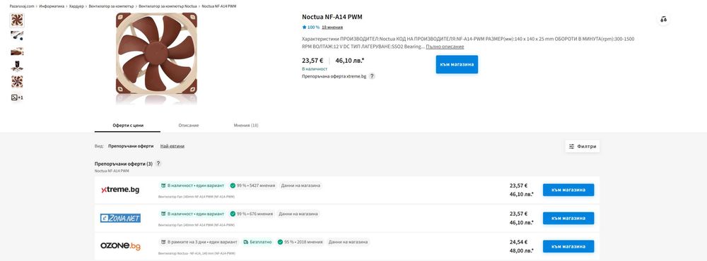 Noctua NF-A14 PWM x5 броя