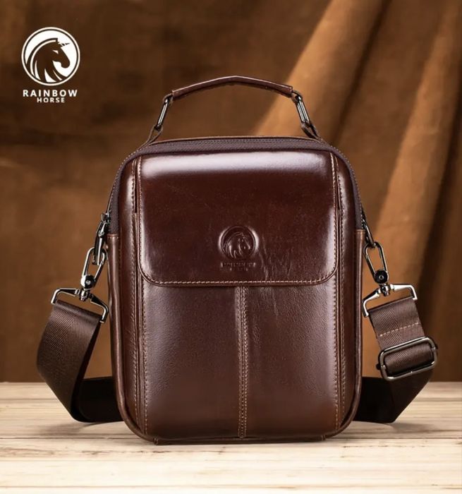 Мъжка бутикова кожена чанта с капаче /Кафява, дизайнерска естест. кожа