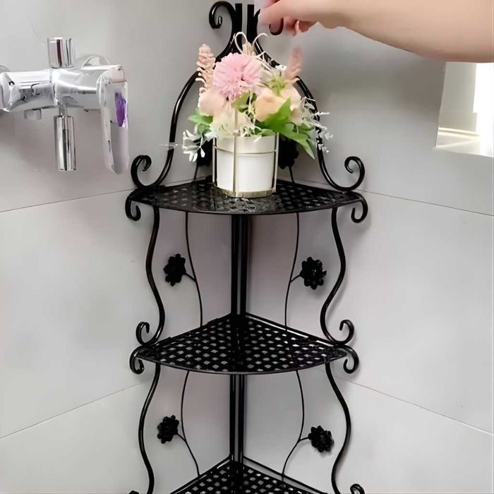 Метална ъглова етажерка рафт стелаж за баня, кухня и дом, 40х103 см