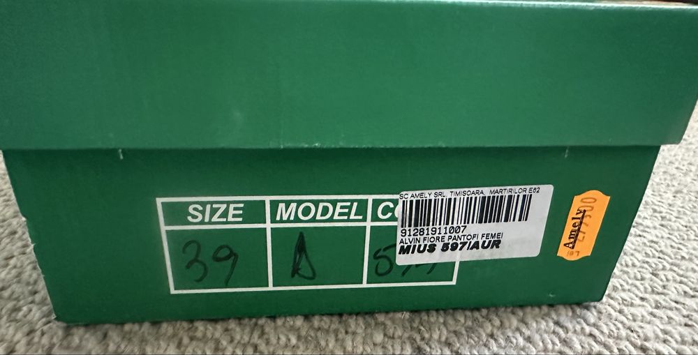 Pantofi dama ocazie din piele, culoare aurie, 39