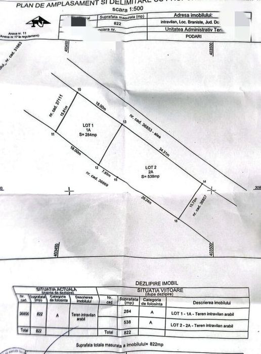 Teren intravilan, 538 mp, pretabil investitie, zona Braniste