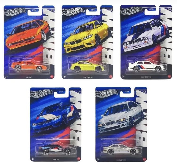 HOT WHEELS SILVER lot 5 machete auto scara 1:64 BMW M1 M2 M3 M4 M5