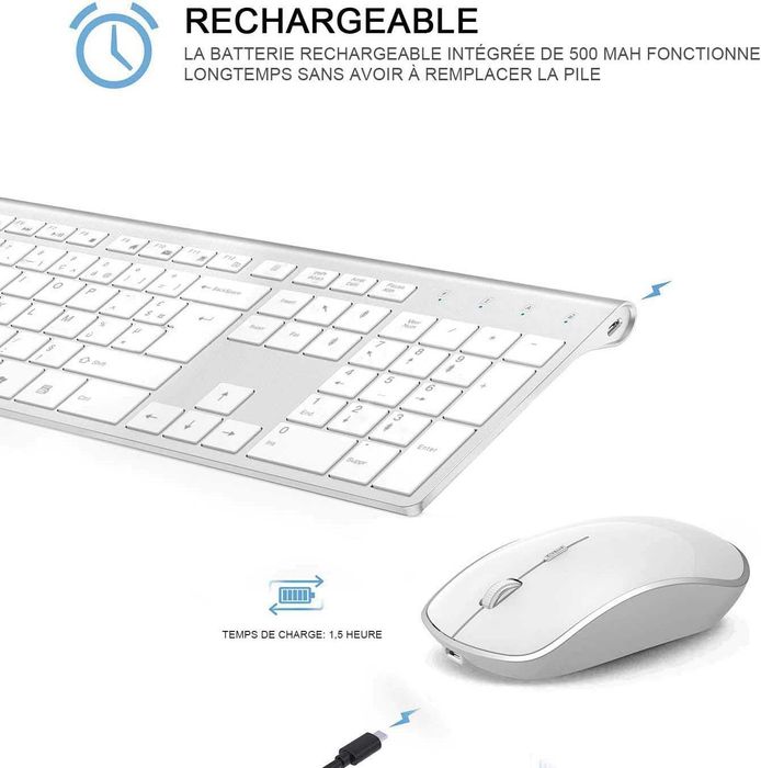 Tastatura si mouse wireless JOYACCESS, AZERTY francez, reincarcabile