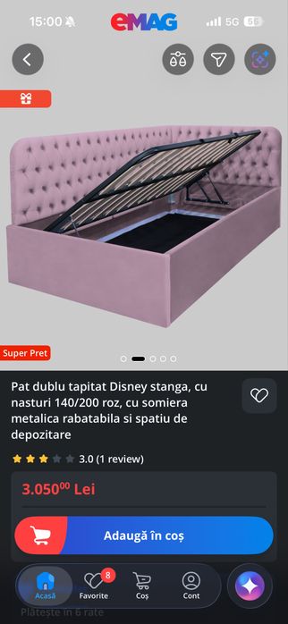 Pat de vanzare tapitat roz