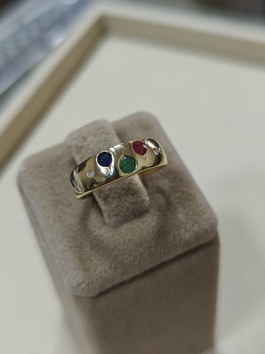 Inel aur 14k 2.22gr cu diamante,rubin,smarald și safir(r)