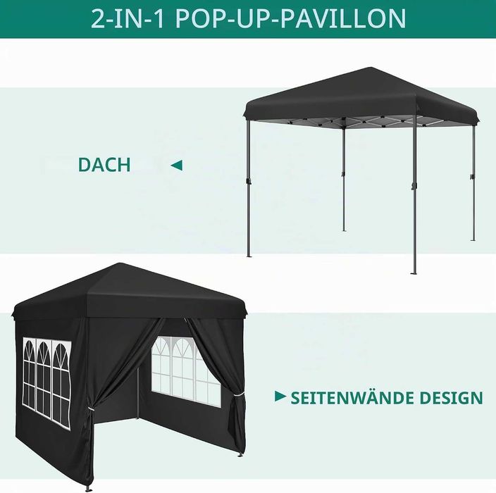 Pavilion pop-up 2,5 x 2,5 m cu pereti laterali , negru