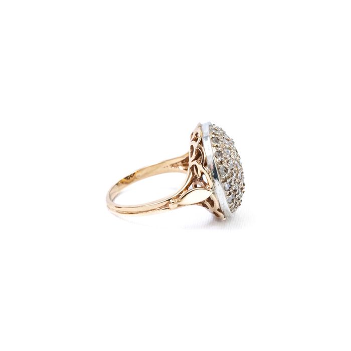 Inel din aur bicolor, decorat cu diamante rose cut