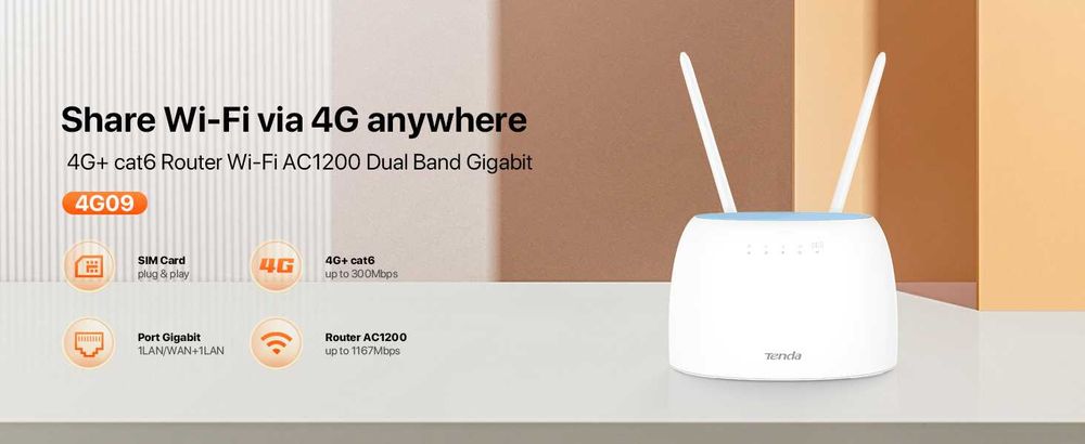Tenda 4G09 рутер AC1200 4G+Cat6 мобилен Wi-Fi