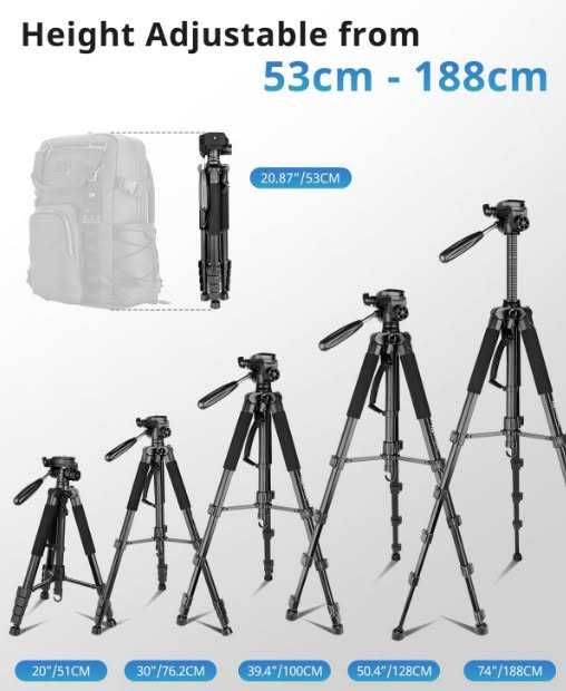 Професионален статив Ubeesize, 188 см, телескопичен фото статив за камера, с държач