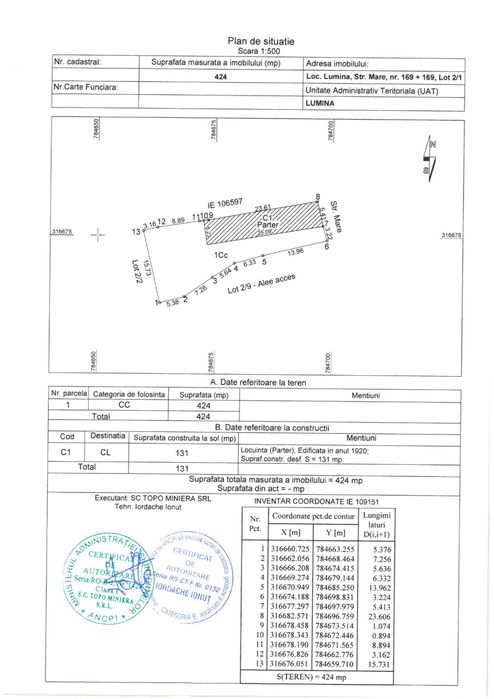 Casă pentru locuit sau Spațiu Comercial 95 mp utili / 131 mp construiți si curte  293 mp, com Lumina, str Mare 169 vis a vis de primărie