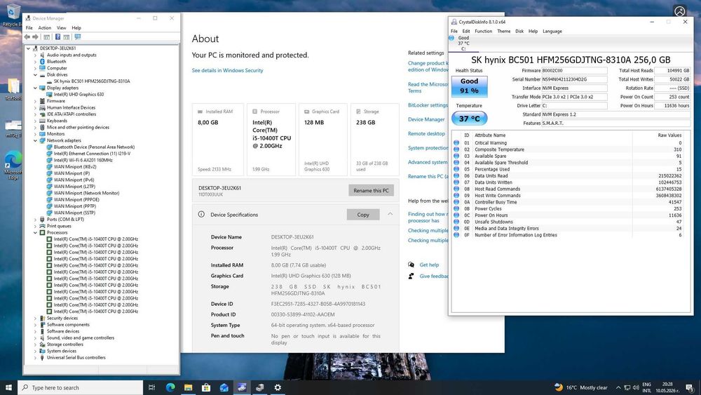 Lenovo ThinkCentre M70q Tiny Desktop i5-10400T/PCIe 256GB/8GB