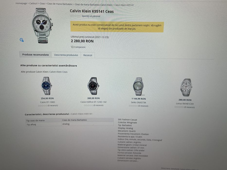 Vand ceas Calvin Klein K95141