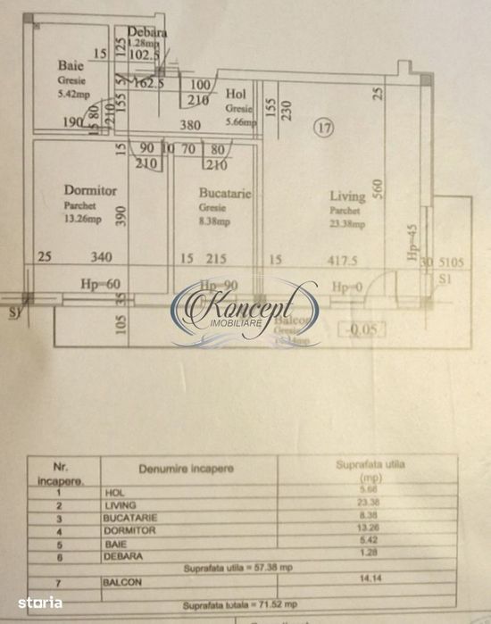 Apartament decomandat, 57 mp utili, Floresti