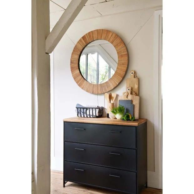 83см! Огромно кръгло огледало с масивна дървена рамка