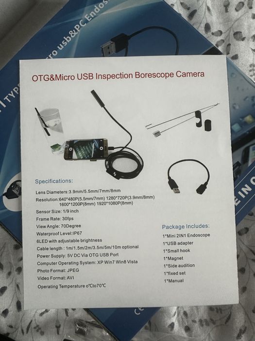 Ендоскопска камера за android телефон и лаптоп 3.5 м