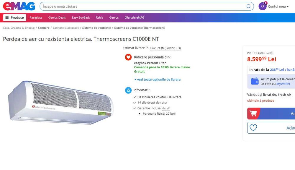 Perdea de aer cu rezistenta electrica, Thermoscreens C1000E  68965