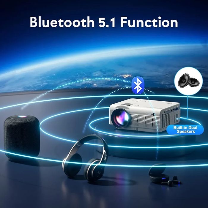 Промо!Висококачествен 4КПроектор  1080P Native, 5G WiFi Bluetooth,