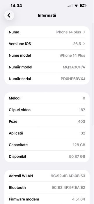 Vând Iphone 14 plus, dau si la schimb