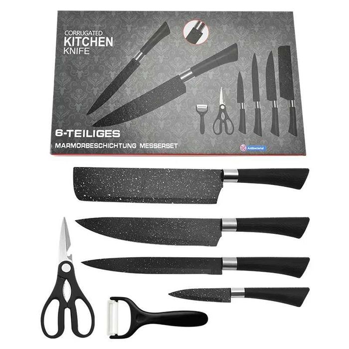 ПРОМО!! Комплект Кухненски Ножове 6в1, 4 броя ножове, Ножица, Белачка
