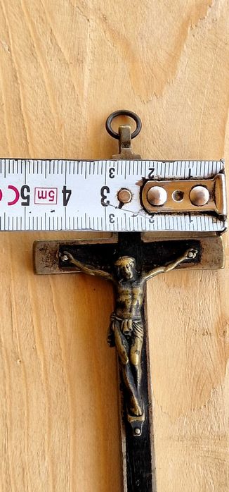 Cruce Crucifix Vechi din Alamă și Abanos