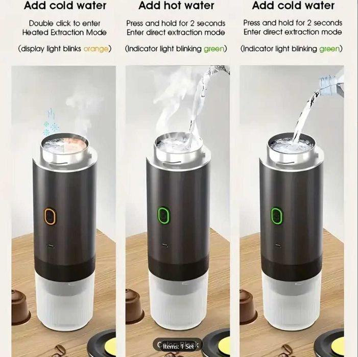 Безжична преносима кафемашина 3 в 1, 20 бара, Съвместима с капсули