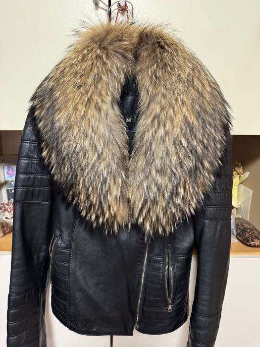 Geaca piele  cu guler de blana
