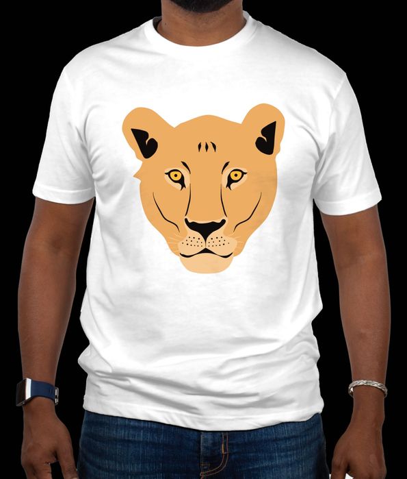 Тениска бяла памучна със щампа Лъв - Лъвица