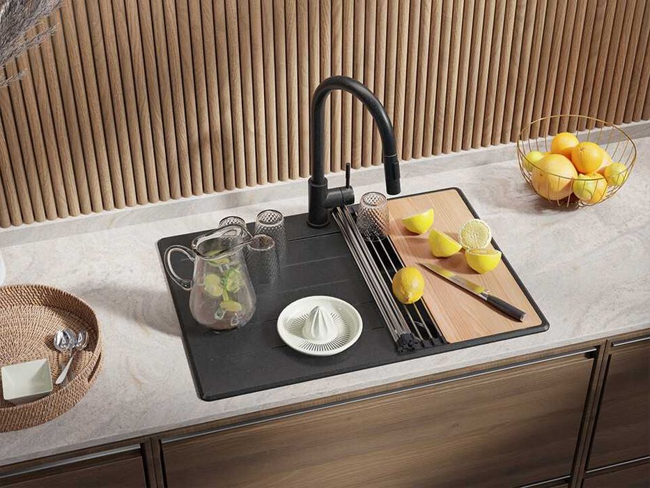 Черна кухненска мивка от гранит Копенхаген 40 Top 700х500
