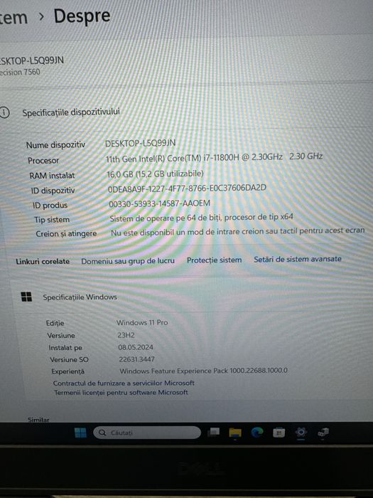 Dell Precision 7560 intel i7-11800H 16gb ram NVIDIA Quadro T1200 512gb