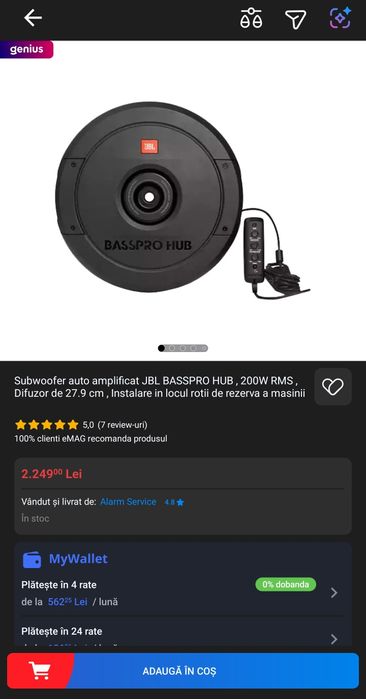 Vând subwoofer auto  JBL BassPro Hub