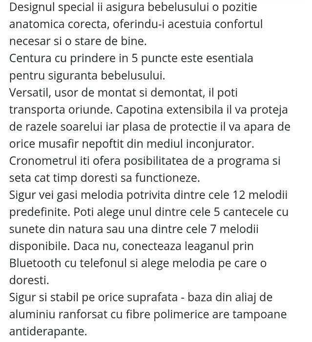 Leagan electric pentru bebelusi