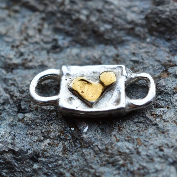 Сребърен Свързващ Елемент 925 – Сърце в Рустик Стил, Талисман за Любов