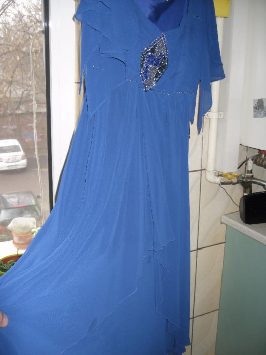 Rochie ocazie din voal albastru-marin, masura 46-48