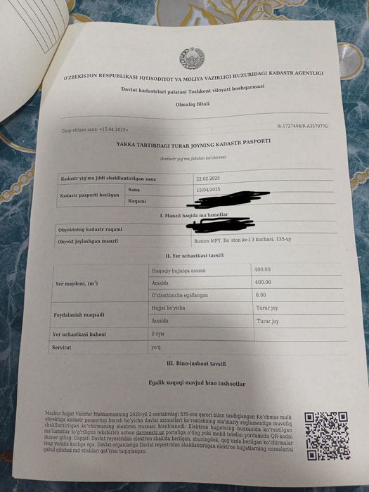 DSK da 4-sotixli hovli sotiladi