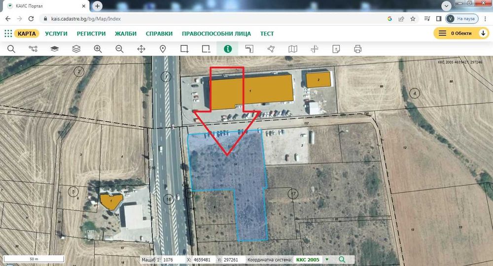 Поземлен имот с площ от 4055 кв.м., разположен на стратегическо място с отлична видимост и достъп.