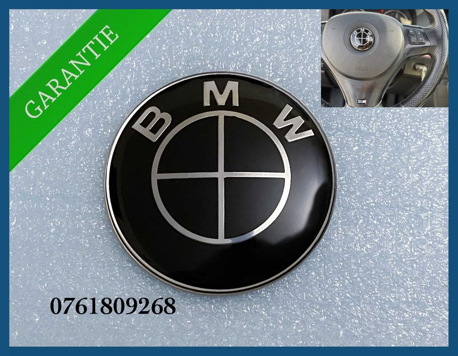 Emblema volan / logo autoadeziv BMW 45mm - seria 1 / 3 / 5 / 7 / X1 / X3 / X5 / X6 - negru