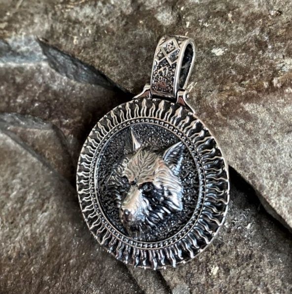 Кулон волк и цепь серебро