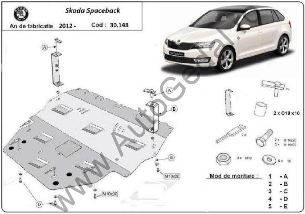 Scut motor Skoda Spaceback 2012-prezent- otel 2mm