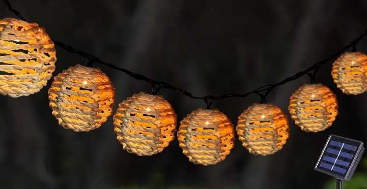 Instalatie solara decorativa 10 LED ratan – lumina calda, exterior/interior - LIVRARE GRATUITA !