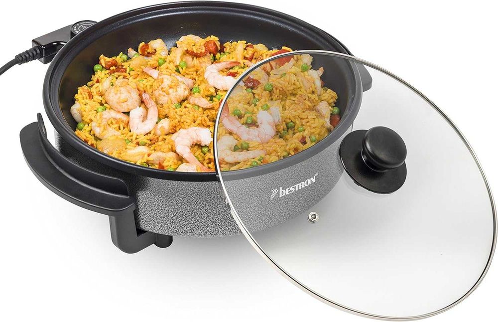 ПРОМО 2г Гаранция Нов Дълбок Уок Тиган Bestron AHP1200, 1200W, 28.5см