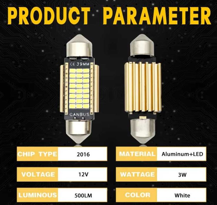 Set Becuri LED c5w 39mm Canbus Plafoniera Portbagaj Numar, Lumina Alba