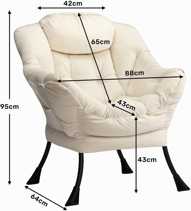 Fotoliu relaxare HollyHOME, Tapitat cu Catifea, Sezut si Spatar Capitonezat, Brate Confortabile, Capacitate 225 kg, 80 x 64 x 95 cm, Cadru din Otel